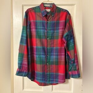 Vintage Sears Roebuck Single Stitch Tailoring Red/Blue/Green Plaid Button Down L